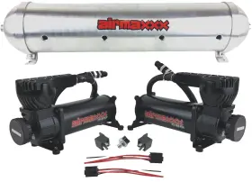 K-a580b2-59araw-180 Airmaxxx 5 Gallon Raw Aluminum Air Tank And Black 580 Dual Compressors