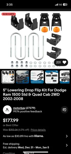 Zcodp4 Bfo 5 Inch Lowering Drop Flip Kit For Dodge Ram 1500 Std And Quad Cab 2wd 2002-2008