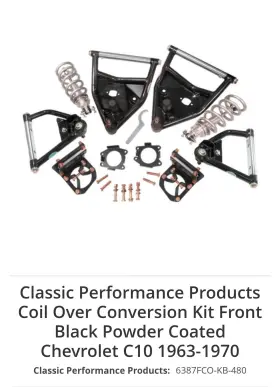 6387fco-kb-480 Classic Performance Products Cpp Complete Front Coilover Suspension Kit For 1963-1970 Chevy C10