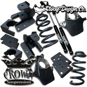 351315 Crown 2007-15 Silverado V6 3/5 Lowering Kit Drop Spindles Coils Springs Flip Shocks