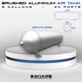 Tkals3-ghch Hki Air Suspenion 3 Gallons - 4 Ports Tank Brushed Aluminum Seamless Ride Suspension