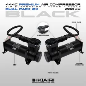 2x444pc Hki Air Suspension Premium Black Compressor - Dual Pack 444c Ride 200psi 12v 2x444pc Hki Air Suspension Premium Black Compressor - Dual Pack 444c Ride 200psi 12v