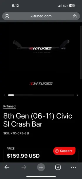 Ktd-crb-8si K-tune 8th Gen 06-11 Civic Si Crash Bar. New Never Used