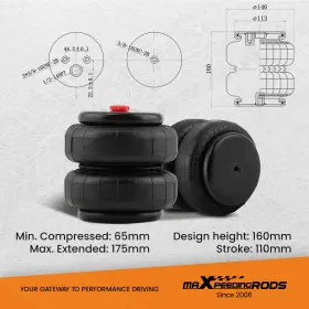 Ul0q56 Maxpeedingrods 4 Packs Standard 2500 Lb Air Ride Suspension Bellows Bag 1/2 Inch Npt Single Port #3