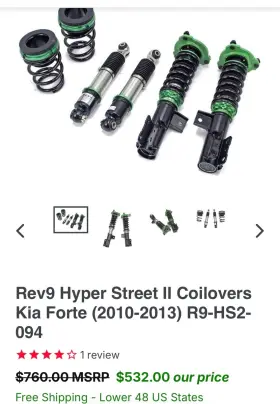 Rev9 R9-hs2-094 Hyper Street Ii Coilovers For 2010-2013 Kia Forte New/open Box
