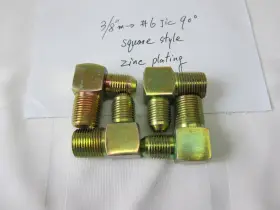 2501-06-06 St Lowrider Hydraulics 4x 3/8 Inch To #6 Jic Elbows Yellow Zinc Square Style Chevy