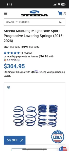 555-8242 Steeda Magnaride Progressive Sport Lowing Springs Mustang 2015-2026