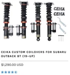 Ceika Custom Coilovers For Subaruoutback Bt (19 Up). Fixed Price $1300.00.